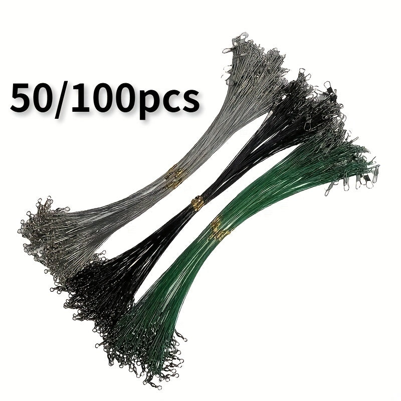 50/100pcs Durable Anti-Bite Steel Fishing Line with Swivel - Protect Your Catch and Improve Your Fishing Experience