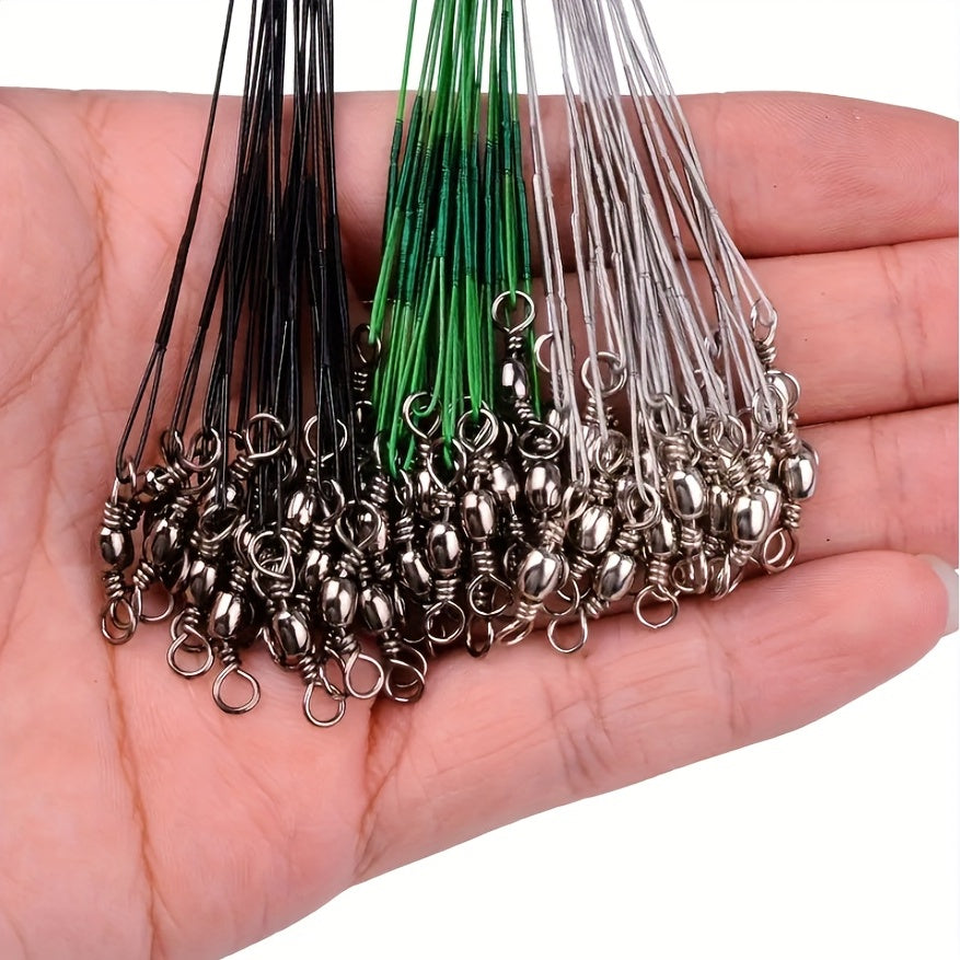 50/100pcs Durable Anti-Bite Steel Fishing Line with Swivel - Protect Your Catch and Improve Your Fishing Experience
