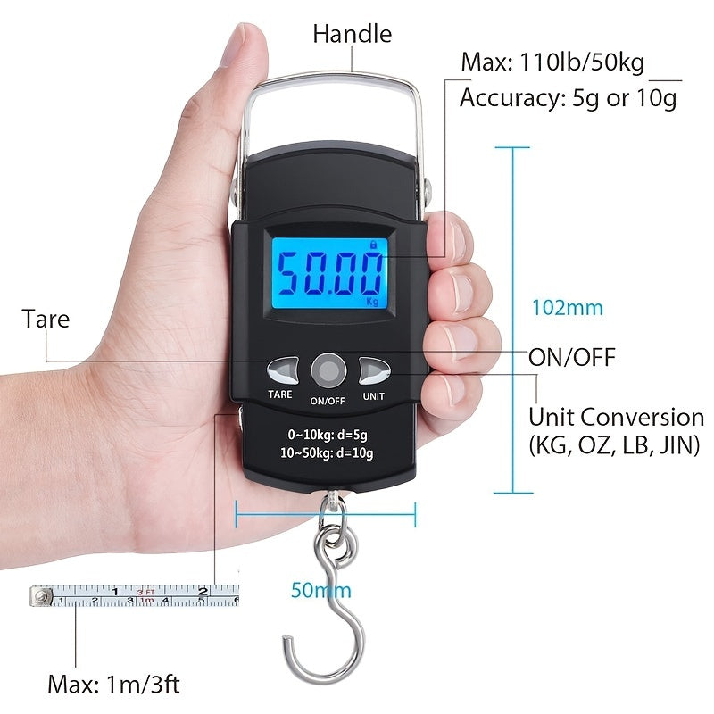 1pc Portable Digital Fishing Scale with Hanging Hook - Accurately Weigh Fish, Bags, Luggage, and More with High-Precision Measurements, Compact Design, and Convenient Carry-On Features for Outdoor Enthusiasts!